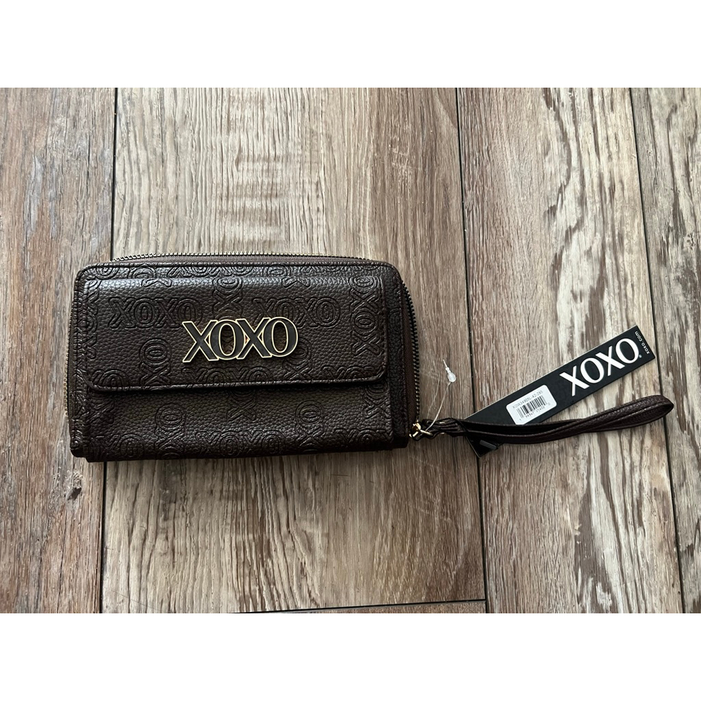 NEW XOXO Brown Gold Logo Zip Around Wallet One Size